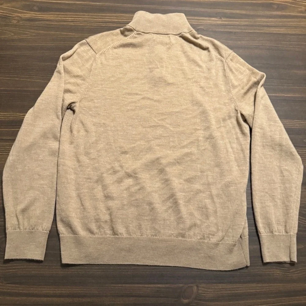 Banana Republic‎ sweater Large Khaki Beige 100% merino wool 1/4 zip mock neck